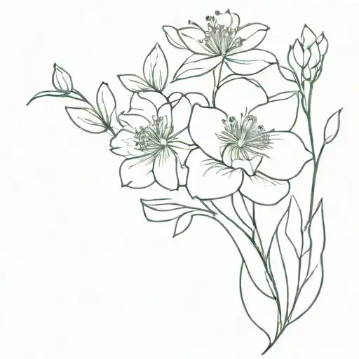 February and July birth flower bouquet tattoo design idea