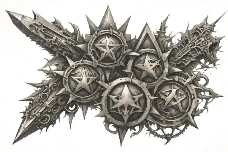 war and chaos symbols tattoo design idea