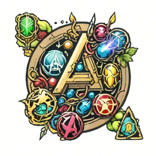 Avengers logo with infinity stones tattoo design idea