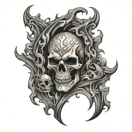 hercules skulls flames left arm sleeve tattoo design idea