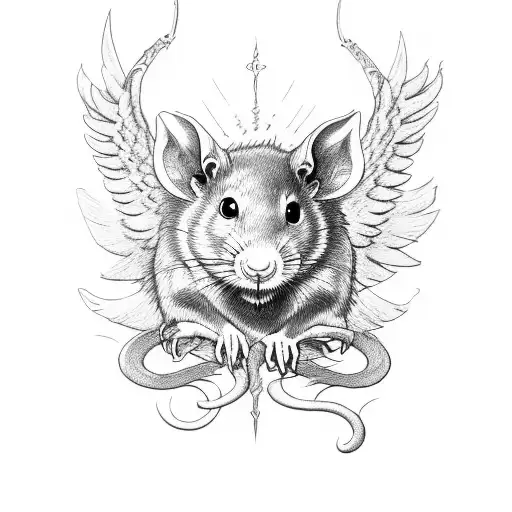 rat deamon with angelic wings tattoo design idea