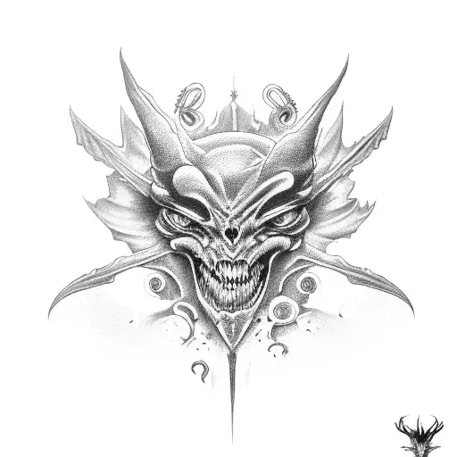 demonic creature with eye wings tattoo design idea