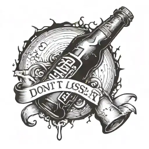 broken beer bottle no label with don't lose it written on it tattoo design idea