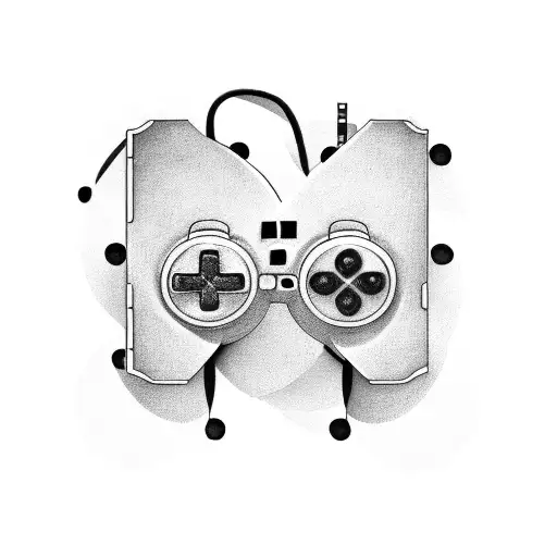 Playstation controller surrounded by music notes tattoo design idea