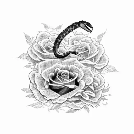 black snake and red roses tattoo design idea