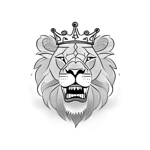 A lion with a crown and a barber's razor in its mouth tattoo design idea