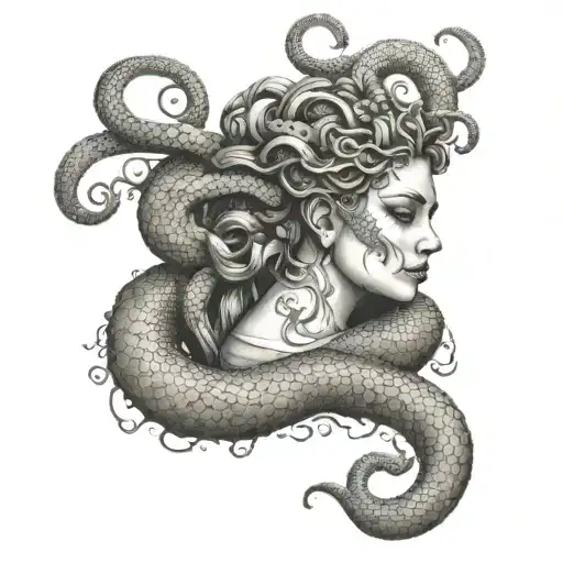 A medusa with snake tattoos wrapped around her arms tattoo design idea