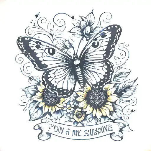 sunflower butterfly you are my sunshine tattoo design idea