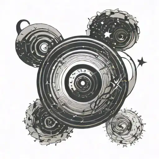 A minimalist tattoo of a vinyl record with Van Gogh's Starry Night artwork etched onto it, representing the client's passion for music and art tattoo design idea