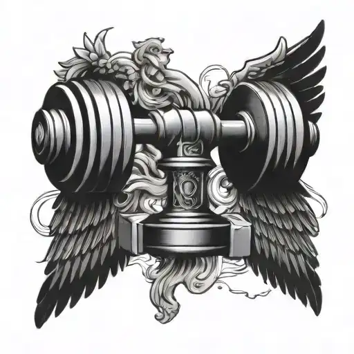 Dumbbell with wings symbolizing strength and freedom tattoo design idea