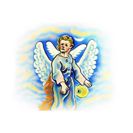 angel statue starry night van gogh background tattoo design idea