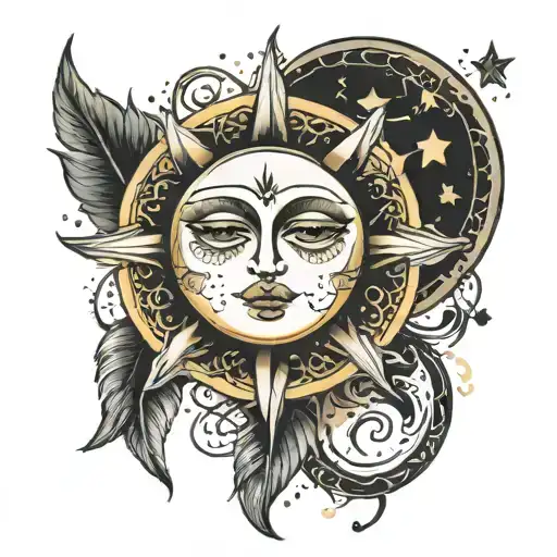 Bohemian Sun and moon tattoo design idea