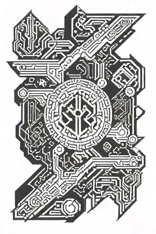 cyber sigilism / neo tribal style tattoo design for arm with spikes tattoo design idea