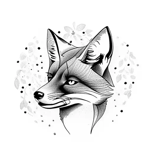 fox with flowers tattoo design idea