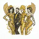 four people in gold glitter outfits  tattoo design idea