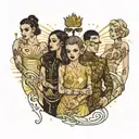 four people in gold glitter outfits  tattoo design idea