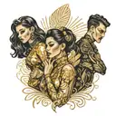 four people in gold glitter outfits  tattoo design idea