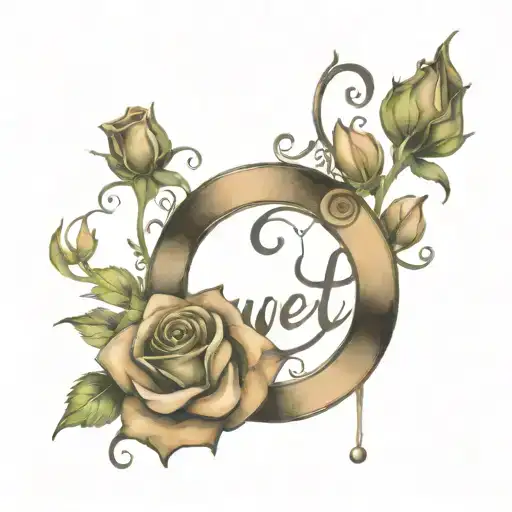 Black and beige rose interwoven with a gothic inscription that spells out "sweet love" tattoo design idea