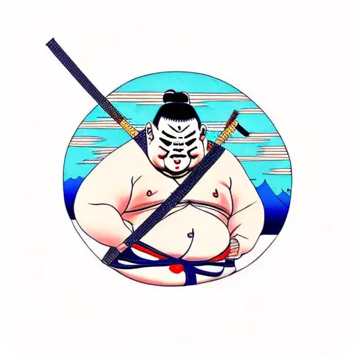 sumo wrestler with tengu mask tattoo design idea
