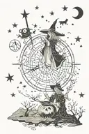 witch celestial scene tattoo design idea