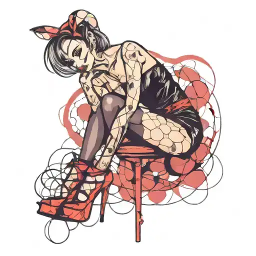 Sexy Bunny girl stripper wearing a revealing corset high heels and fishnet stockings  tattoo design idea