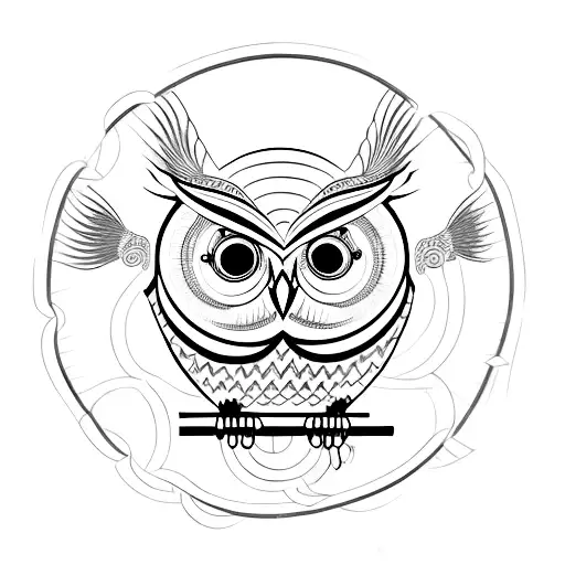 An intricate design of an owl perched on a fishing rod, symbolizing the client's love for fishing and owls tattoo design idea
