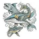 ocean life mixed with alaska and family tattoo design idea