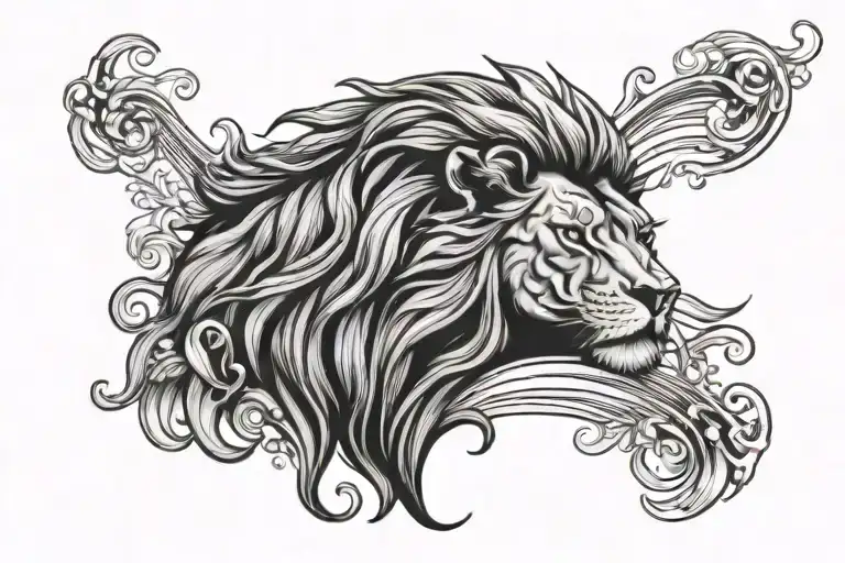 surf wave lion lilly tattoo design idea
