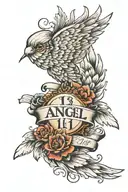 angel wings, number 11:11, word family, word Maggie with paw print tattoo design idea