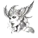 dark sexy Valkyrie, bitting lips portrait tattoo,  tattoo design idea