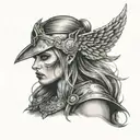 dark sexy Valkyrie, bitting lips portrait tattoo,  tattoo design idea