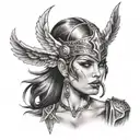 dark sexy Valkyrie, bitting lips portrait tattoo,  tattoo design idea