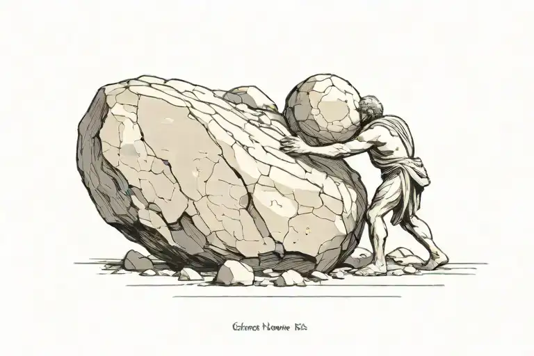 sysiphus pushing rock  tattoo design idea