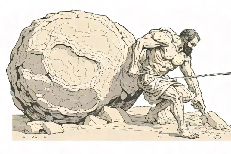 sysiphus pushing rock  tattoo design idea