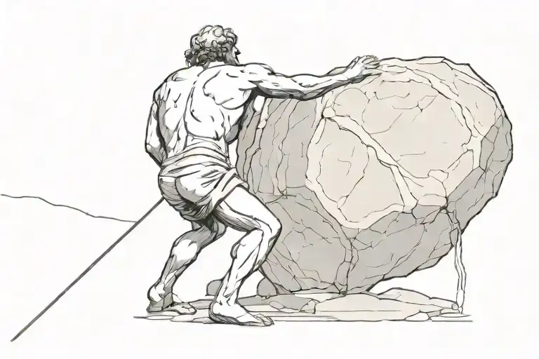 sysiphus pushing rock  tattoo design idea