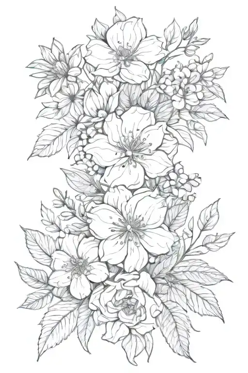 sketch birth flower bouquet for october, april, and august tattoo design idea