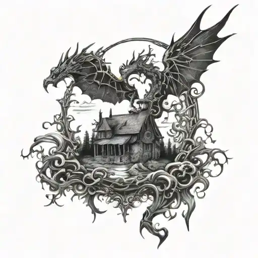 dark fantasy scene tattoo design idea
