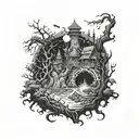 dark fantasy scene tattoo design idea