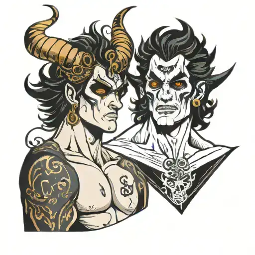 I want a realistic hades on my chest with vallhala next to him. I want him to have horns and have devil dogs but only on tattoo design idea