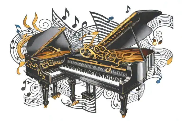 music notes piano keys intertwined  tattoo design idea