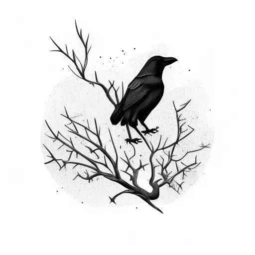 full body of a crow, with dry branches, gothic, dark, closer tattoo design idea