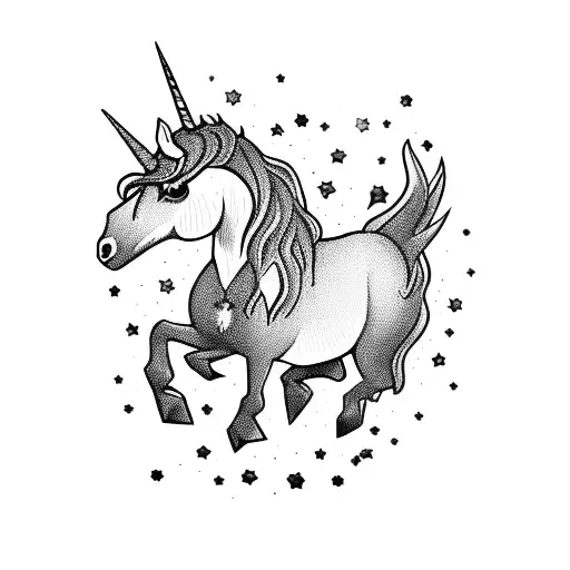 gothic, macabre, dark style unicorn tattoo design idea