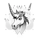 unicorn head sideways, gothic, dark, macabre tattoo design idea