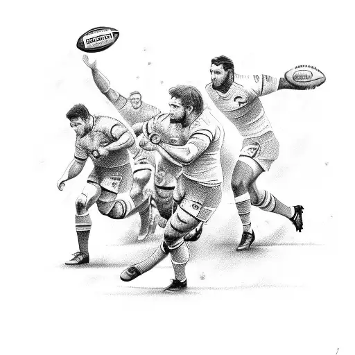 Detailed sketch of a rugby pitch with players in action tattoo design idea