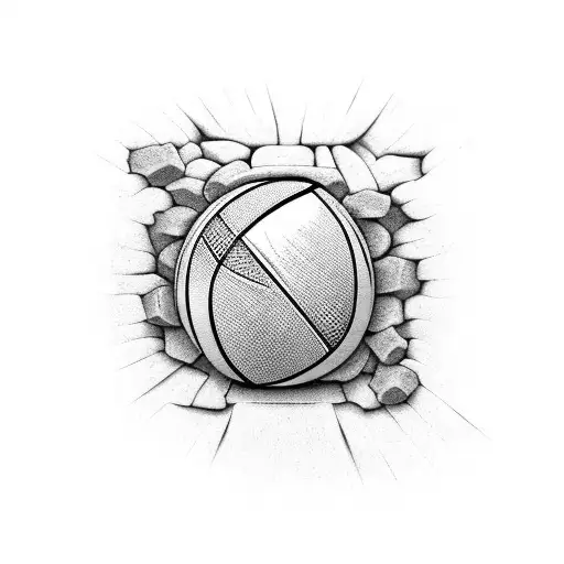 Rugby ball breaking through a brick wall tattoo design idea