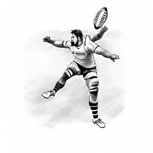 Sketch of a rugby player in mid-air, about to score a try tattoo design idea