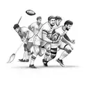 Detailed sketch of a rugby pitch with players in action tattoo design idea