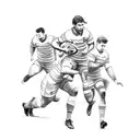 Detailed sketch of a rugby pitch with players in action tattoo design idea