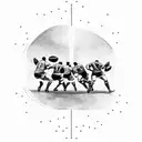 Detailed sketch of a rugby pitch with players in action tattoo design idea