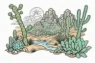desert mountains cactus ocean tattoo design idea